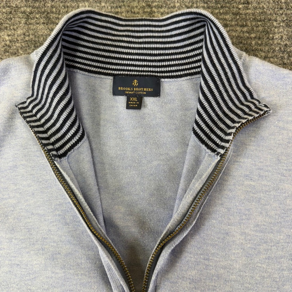 Brooks Brothers Mens Light Blue Qtr Zip Sweater Pullover Knit Mock Neck Size 2XL - Picture 11 of 16